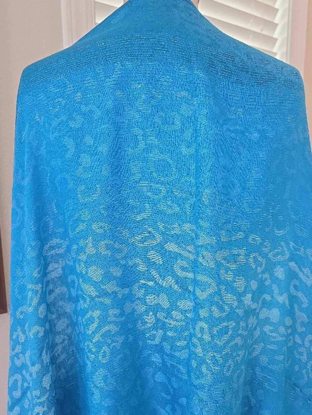 Turquoise Leopard Jacquard Wrap Scarf - Picture 5 of 7